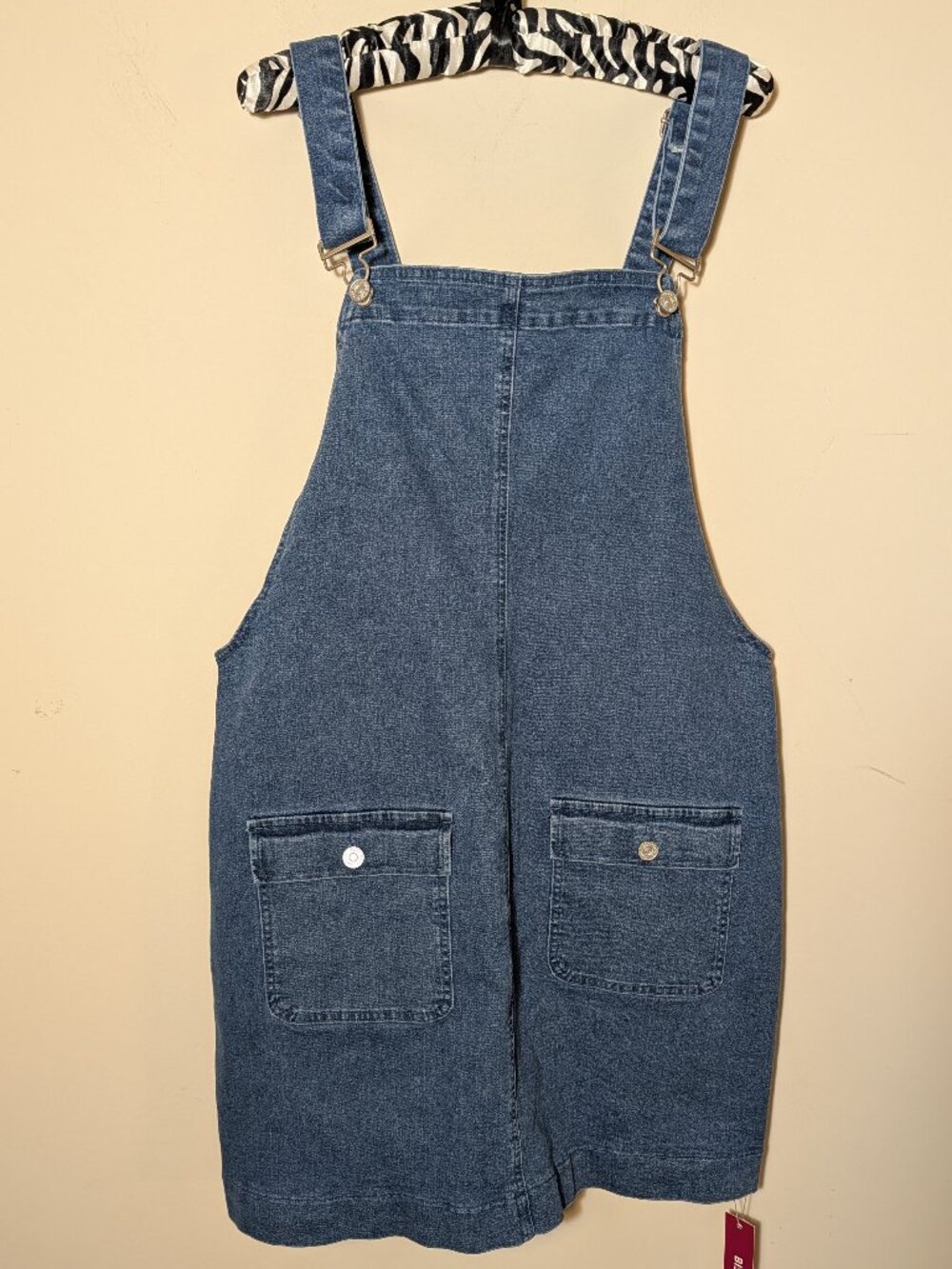 BISUAL Cotton Blend Denim Overall Adjustable Strap Jumper Mini Dress Sz XL